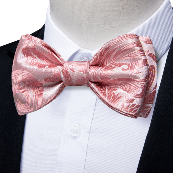 Ties2you Pink Tie Paisley Self-Tied Bow Tie Pocket Square Cufflinks Set
