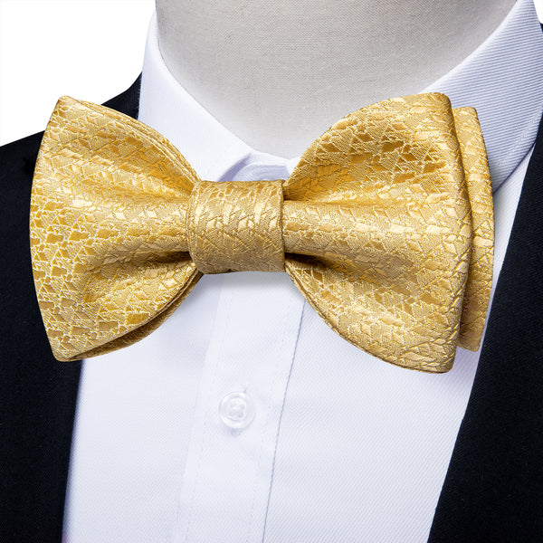 Golden Novelty Self-tied Bow Tie Pocket Square Cufflinks Set