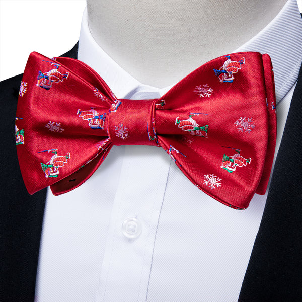 Christmas Red Snowman Novelty Self-tied Bow Tie Pocket Square Cufflinks Set