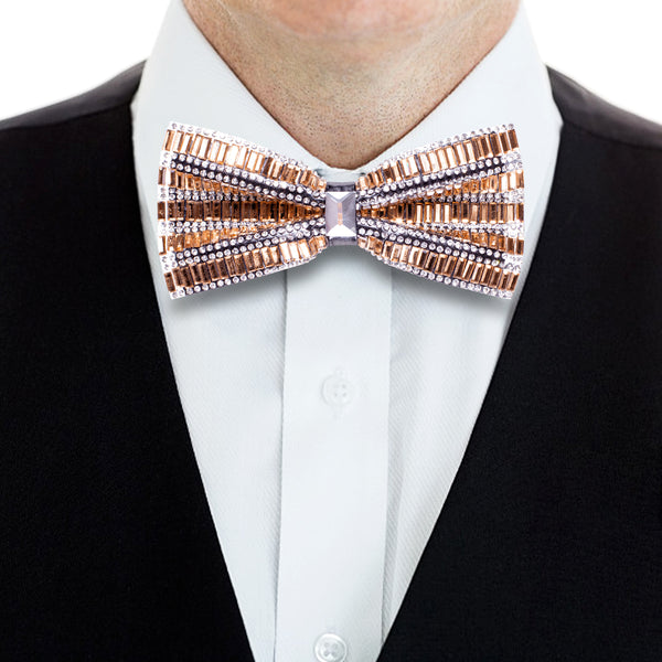 Ties2you Copper Bowtie White Rhinestone Men's Pre-Tied Bow Tie For Party