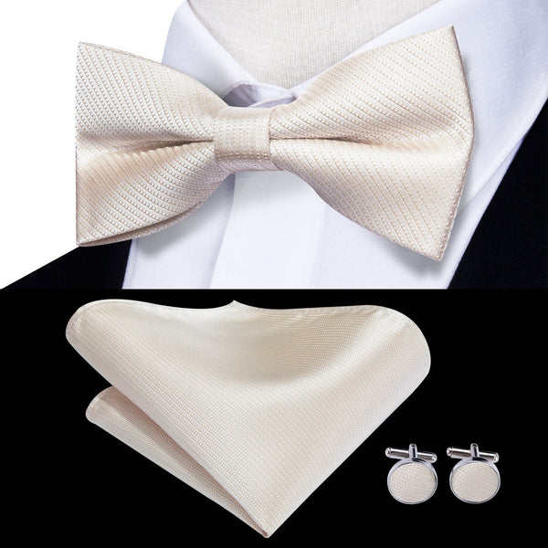 Ties2you Ivory Tuxedo Bowtie Pre-tied Solid Bow Tie Pocket Square Cufflinks Set for Men