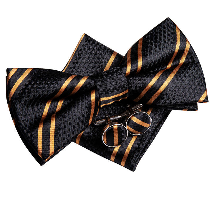 mens black gold Striped types of bow ties