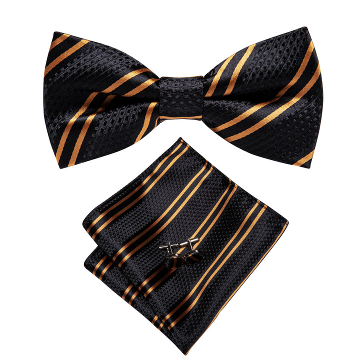 black Golden Striped Pre-Tied men bow tie