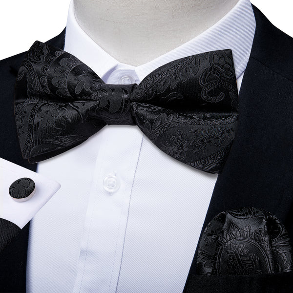 Ties2you Men's Black Paisley Bowtie Pre-tied Tuxedo Bow Tie Handkerchief Cufflinks Set