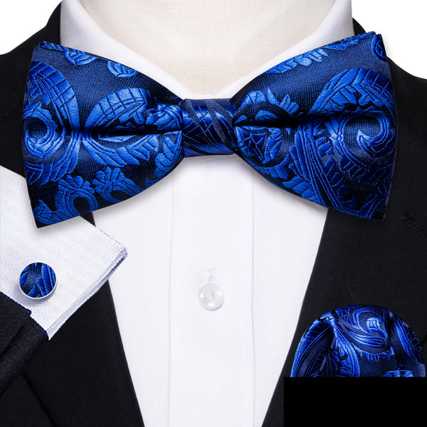 Ties2you Blue Paisley Tie Men's Pre-Tied Bow Tie Pocket Square Cufflinks Set Hot Tie