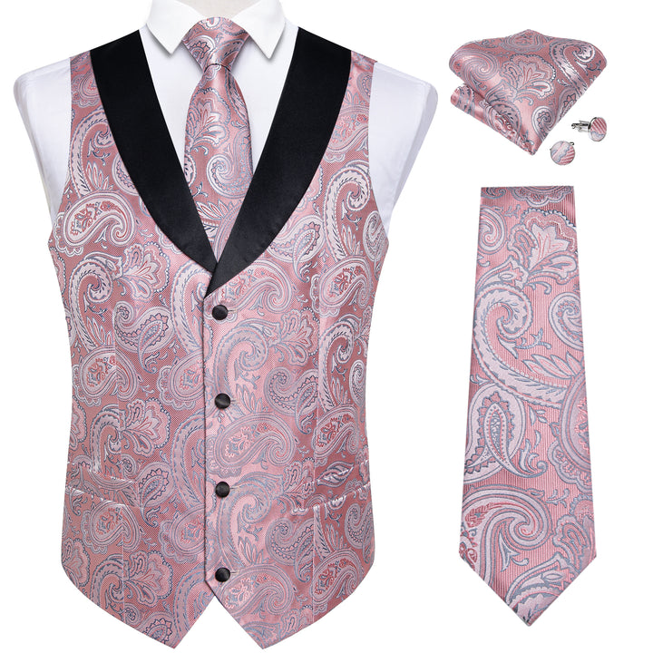 Black Collar Pink Paisley Jacquard Silk Men's Vest