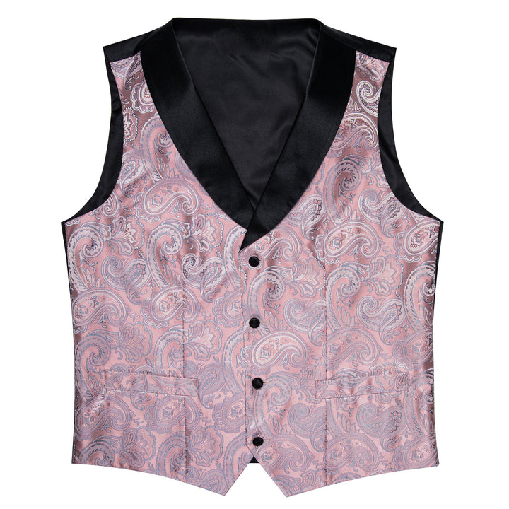 Black Collar Pink Paisley Jacquard Silk Men's Vest