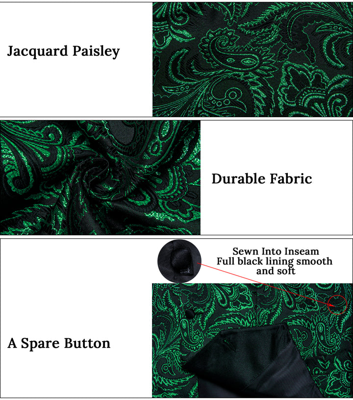 Black Green Paisley vests men