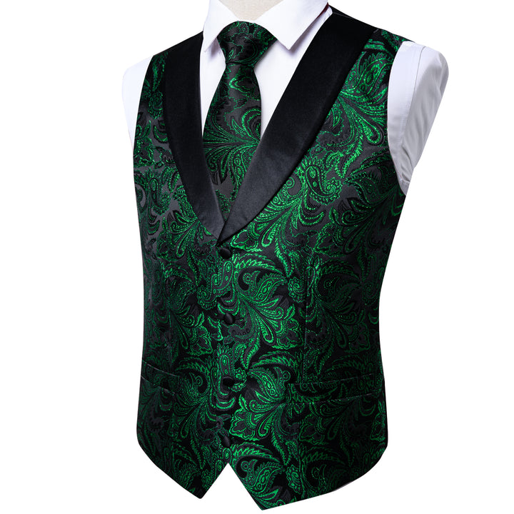 Black Green Paisley mens silk vest clothes