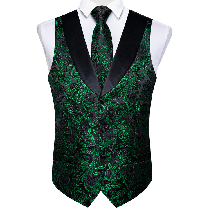 Black Green Paisley vest top for men