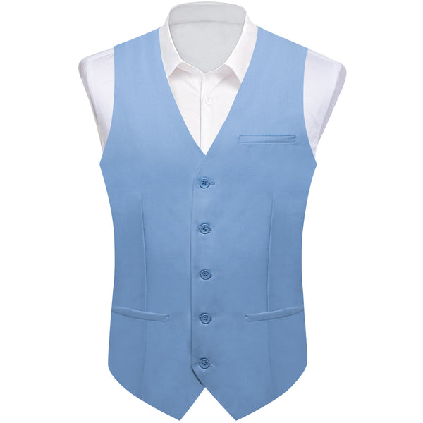 Sky Blue Solid Silk Men's Classic Vest