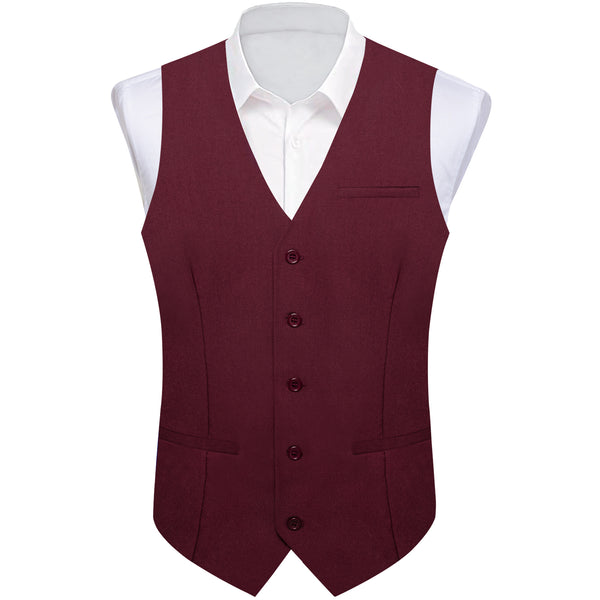 Dark Red Solid Silk Men's Classic Vest