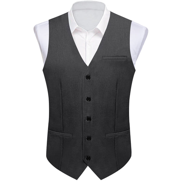 Dark Grey Solid Silk Men's Classic Vest