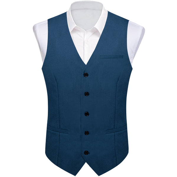 Denim Blue Solid Silk Men's Classic Vest