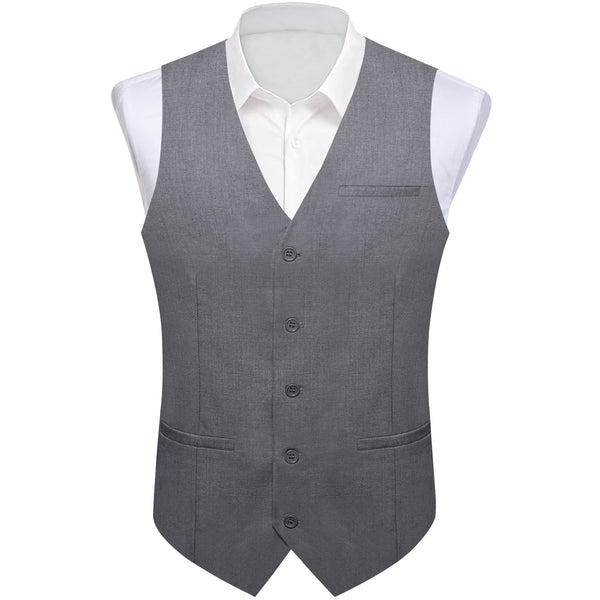Middle Grey Yellow Solid Silk Men's Classic Vest