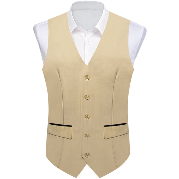 Khaki Yellow Solid Silk Men's Classic Vest with Two Pockets