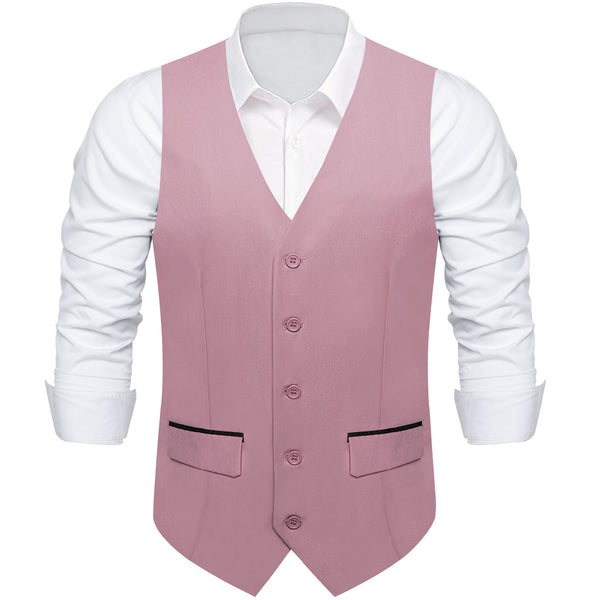 Deep Pink  Solid Silk Men's Classic Vest with Two Pockets