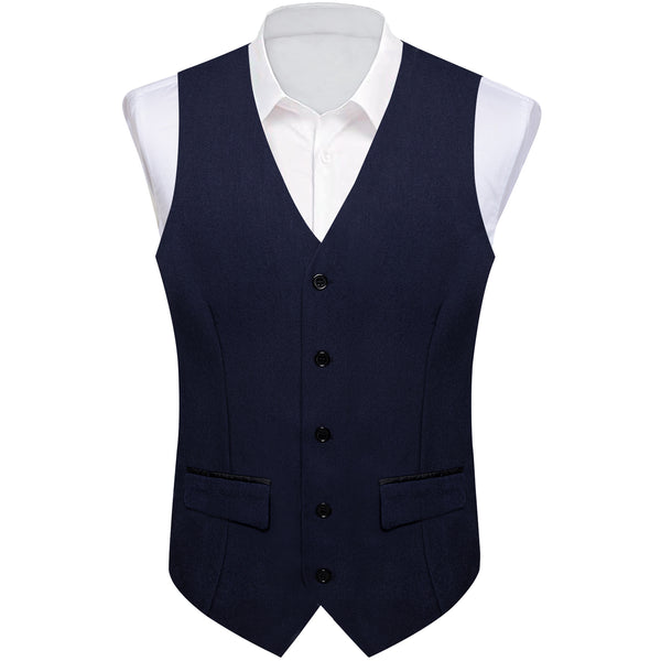 Navy Blue Solid Silk Men's Classic Vest with Two Pockets