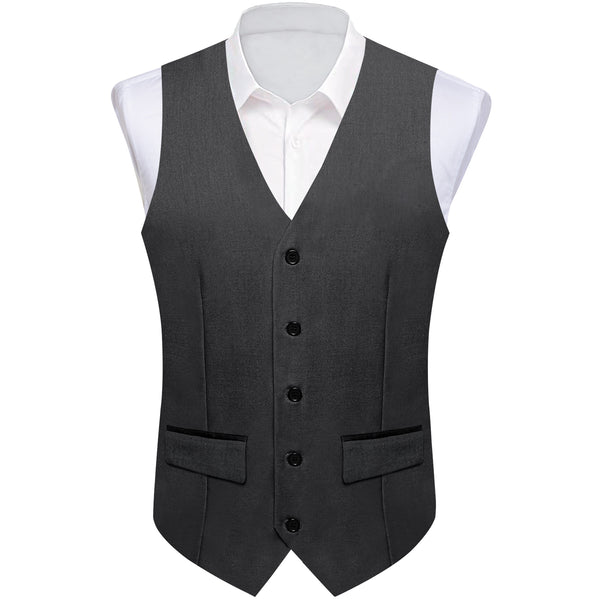 Deep Grey Solid Silk Men's Classic Vest with Two Pockets