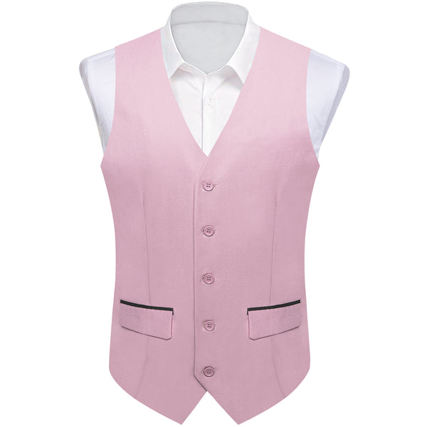Light Pink  Solid Silk Men's Classic Vest with Two Pockets