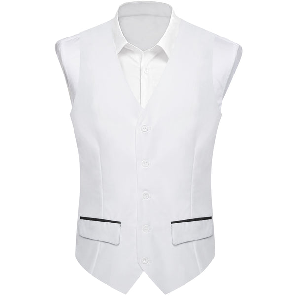 White Solid Silk Men's Classic Vest with Two Pockets