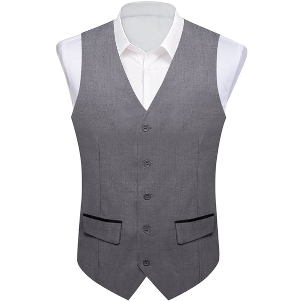 Grey Solid Silk Men's Classic Vest with Two Pockets