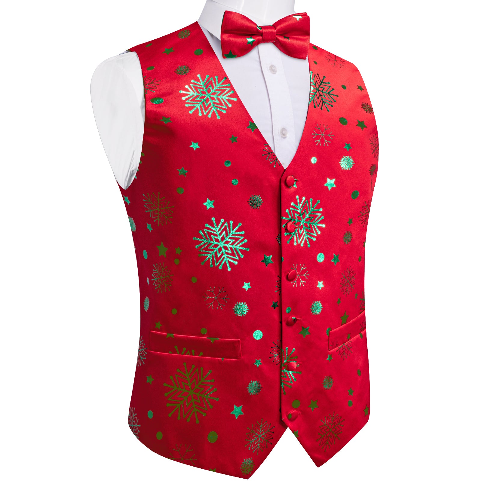 Christmas Red Green Pattern Novelty Jacquard Silk Men s Vest Bow Tie H christmas-red-green-pattern-novelty-jacquard-silk-men-s-vest-bow-tie-h