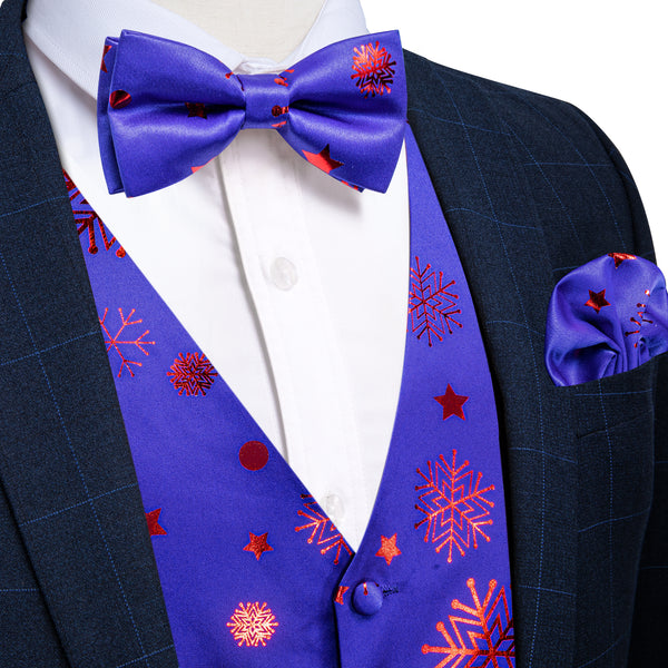 Christmas Blue Red Pattern Novelty Jacquard Silk Men's Vest Bow Tie Handkerchief Cufflinks Set Waistcoat Suit Set
