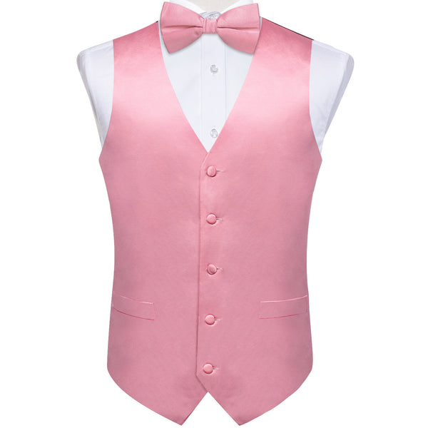 Ties2you Vest for Mens Satin Baby Pink Solid Vest Bow Tie Set Wedding