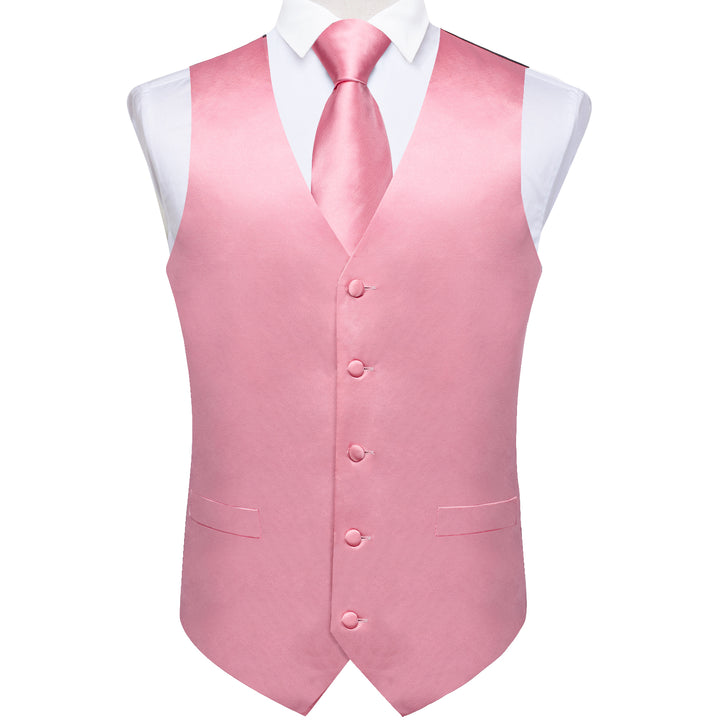 Satin Baby Pink Solid Men's Vest Tie Set