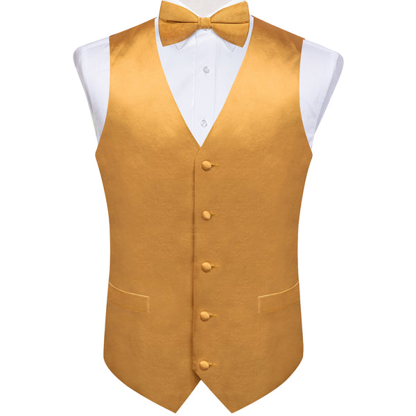 Satin Golden Solid Men's Vest Bowtie Set