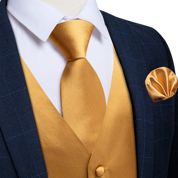 Satin Golden Solid Men's Vest Tie Set