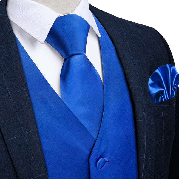 Satin Klein Blue Solid Men's Vest Tie Set