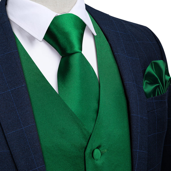 Satin Green Solid Men's Vest Tie Set