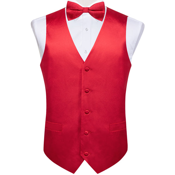 Satin Classic Red Solid Men's Vest Bow Tie Set