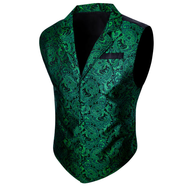 Green Paisley Jacquard Men's Collar Victorian Suit Vest