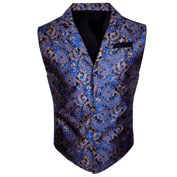 Black Blue Paisley Jacquard Men's Collar Victorian Suit Vest