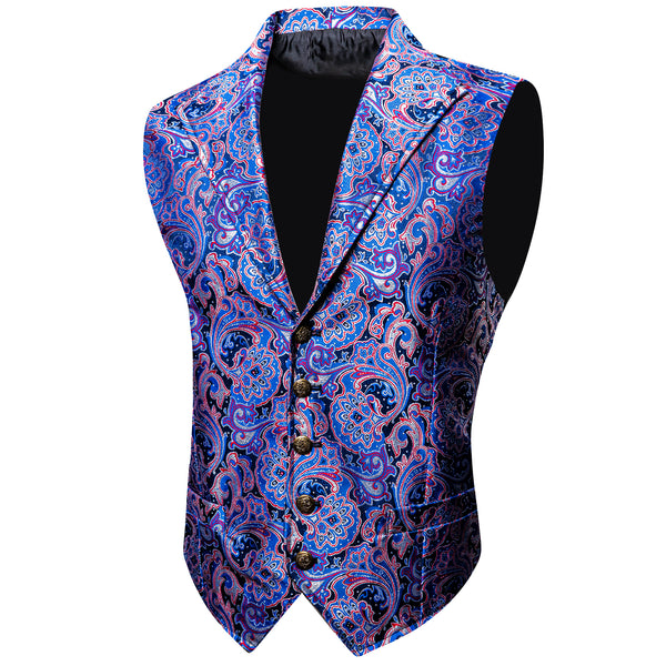 Purple Blue Paisley Jacquard Men's Collar Suit Vest