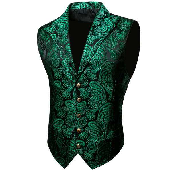 Green Black Paisley Jacquard Men's Collar Suit Vest