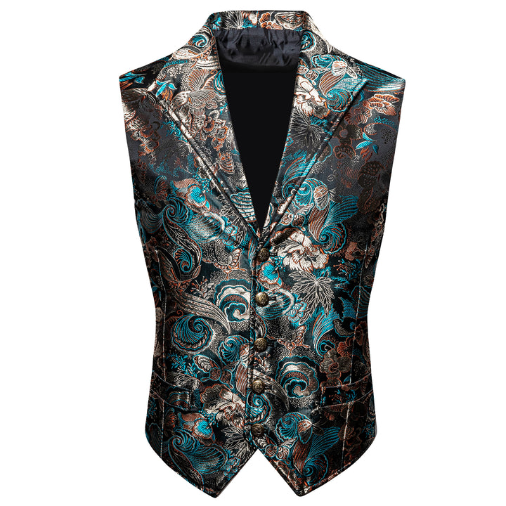 Black Champagne Blue Floral Jacquard Men's Collar Suit Vest