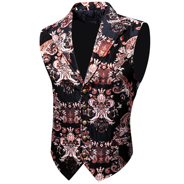 Black Pink Red Floral Jacquard Men's Collar Suit Vest