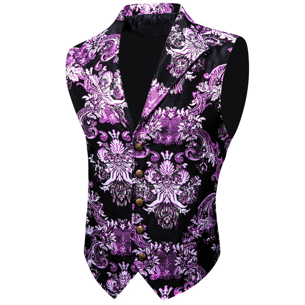Purple Black Floral Jacquard Men's Collar Suit Vest