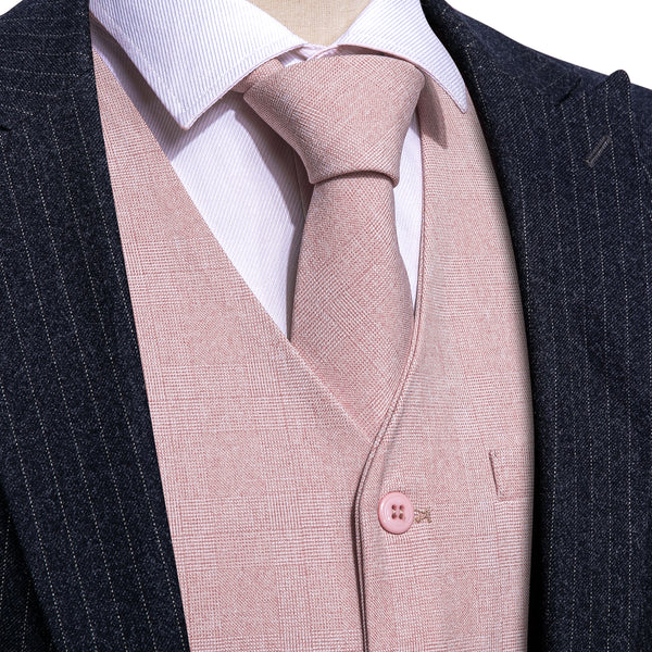 2PCS Pink Solid Jacquard Men's Vest Tie Set
