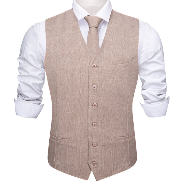 2PCS Grey Pink Solid Jacquard Men's Vest Tie Set