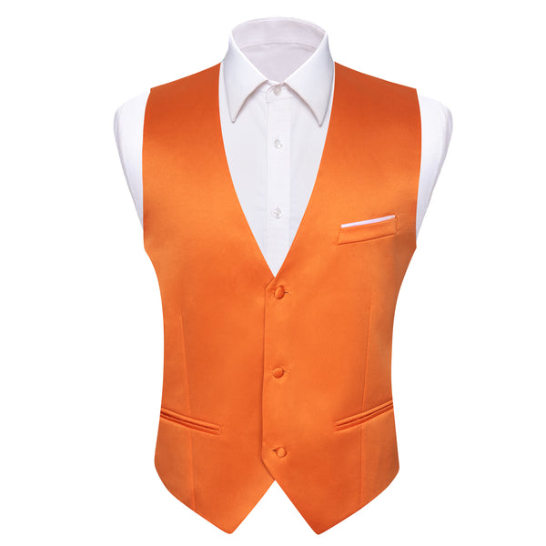 Orange Solid Satin Men's V-Neck Business Vest