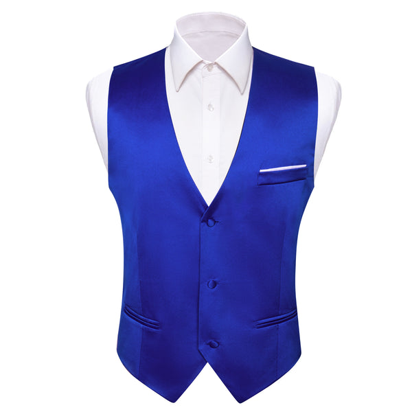 Royal Blue Solid Satin Men's V-Neck Business Vest