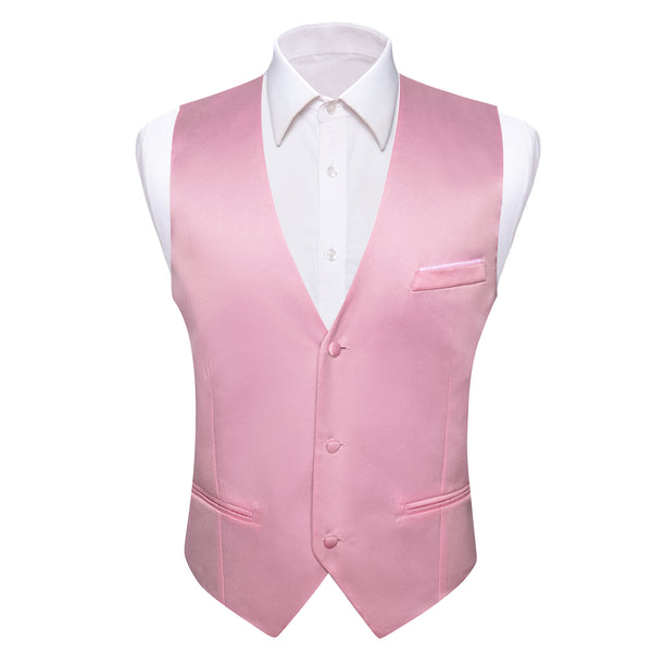 Pink Solid Satin Men's V-Neck Business Vest