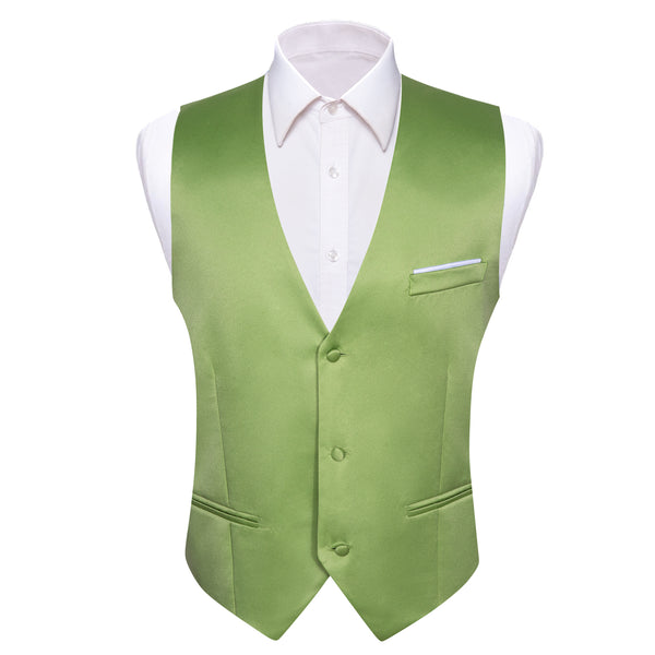 Grass Green Solid Satin Men's V-Neck Business Vest