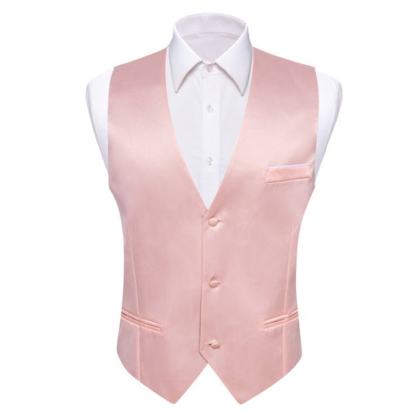 Light Pink Solid Satin Men's V-Neck Business Vest