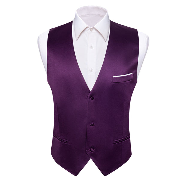 Deep Purple Solid Satin Men's V-Neck Business Vest